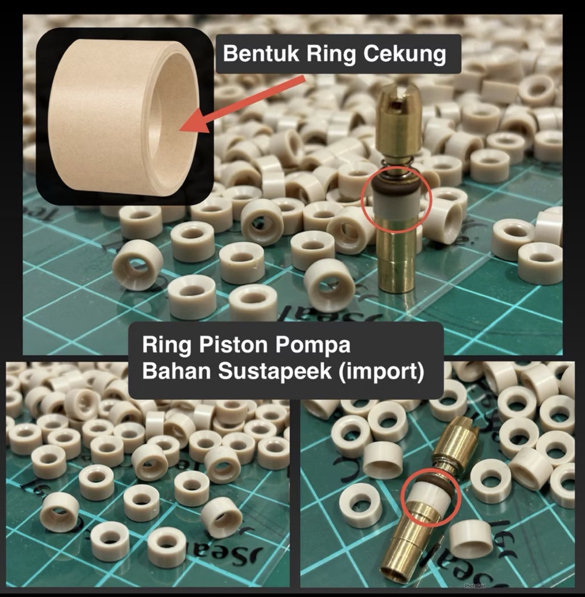 Ring Piston pompa pcp Bahan Sustapeek + Oring Seal FKM90 Tahan Panas Part piston pompa ring piston pompa pcp high pressure thumbnail 3