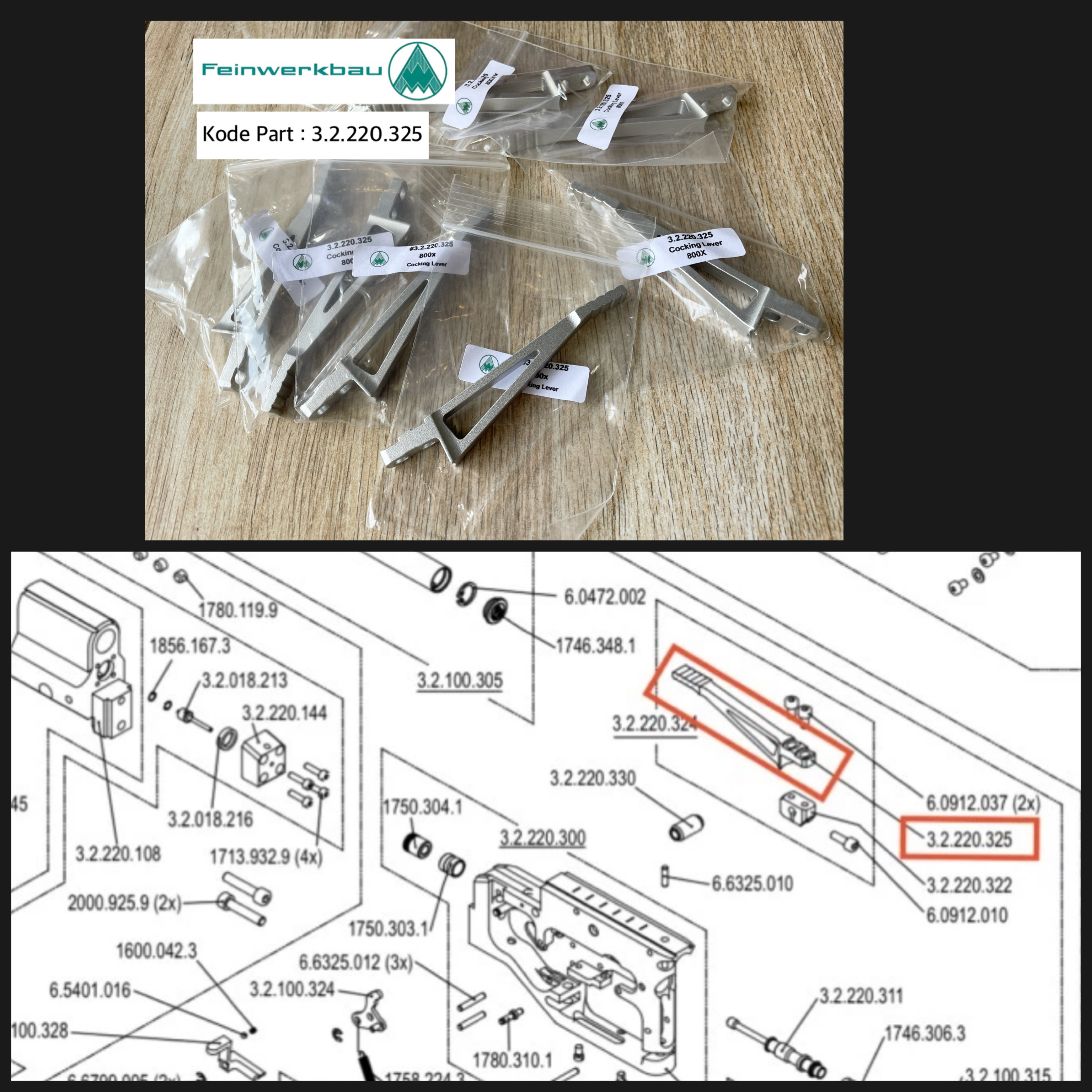 Cocking Lever Feinwerkbau 800X Original  Kode Part 3.2.220.325