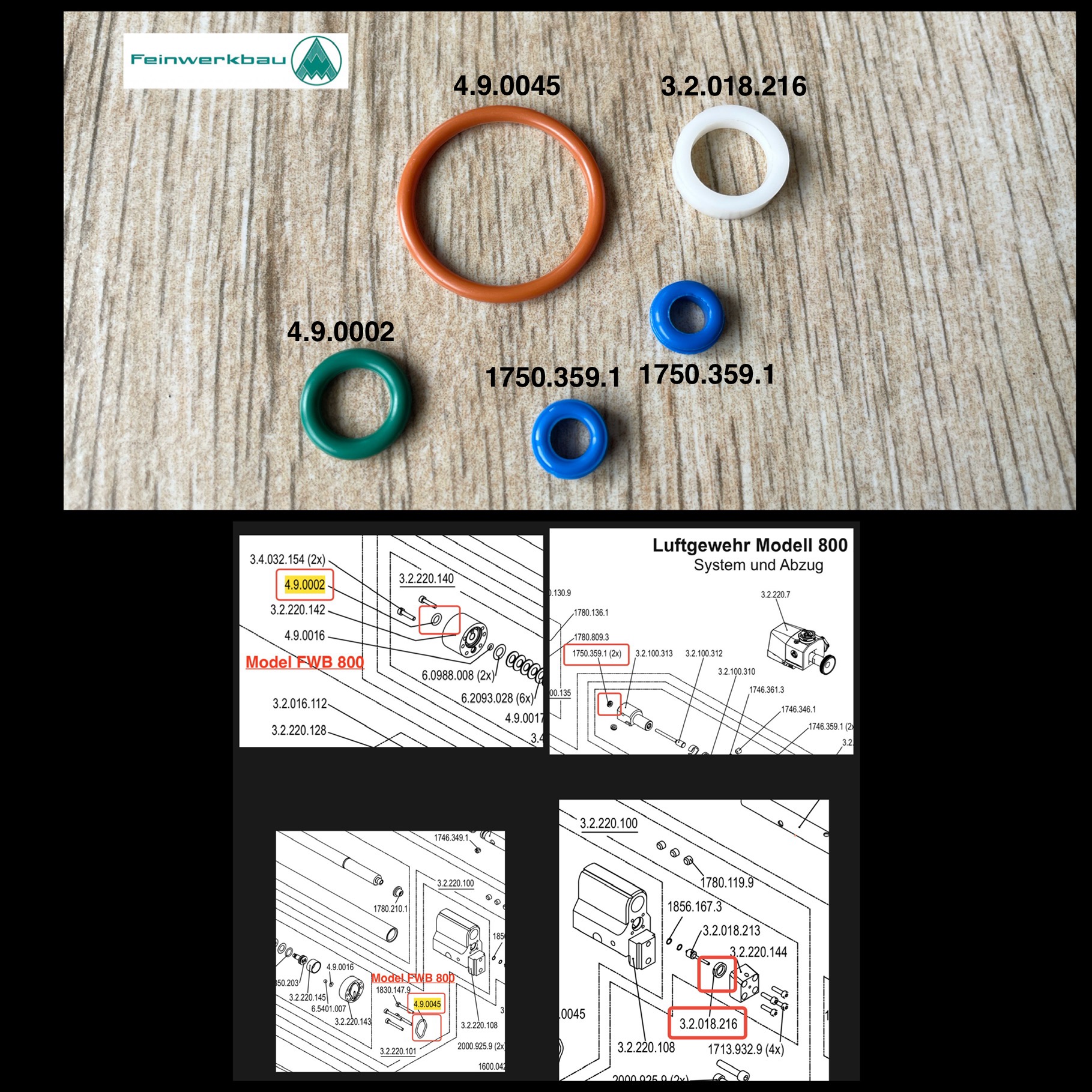 Seal Service Kit Feinwerkbau 800X / 800ALU Original - Seal Kit FWB